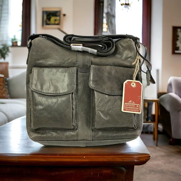 Spikes & Sparrow Gray Leather Frankie Hobo Bag Shoulder Adjustable Crossbody - Picture 1 of 12